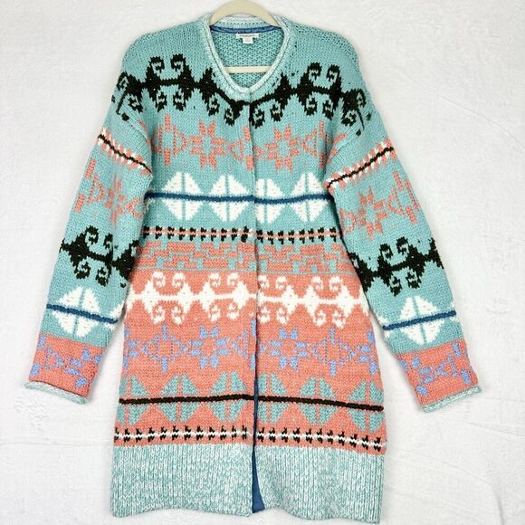 Sundance Faya Fair Isle Sweater Coat Longline Size Small Nordic - Picture 2 of 9
